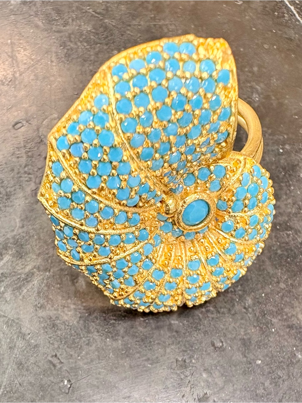 Gold-Tone Stainless Steel NoTarnish Shell Statement Ring with Turquoise Accents